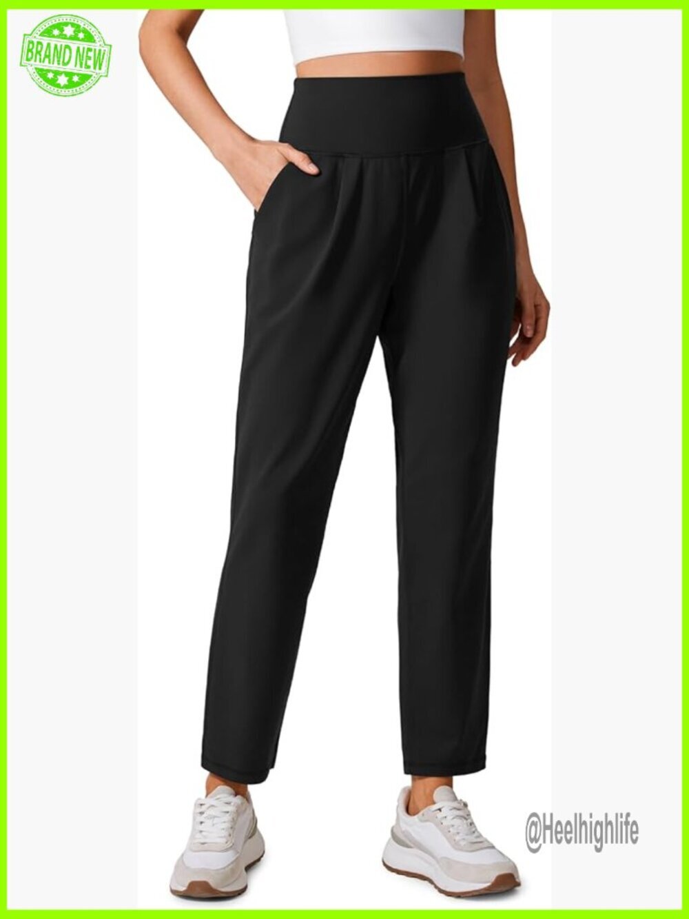 27" Yoga Pants with Pockets, Front Pleated Design, High Waist